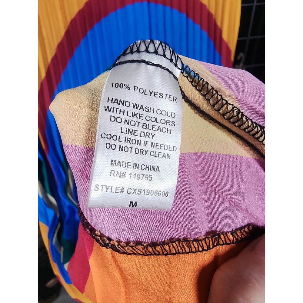 Sadie & Love Pleated Rainbow Midi Skirt | M | Elastic Waist | Striped Boho Pride - Picture 5 of 6